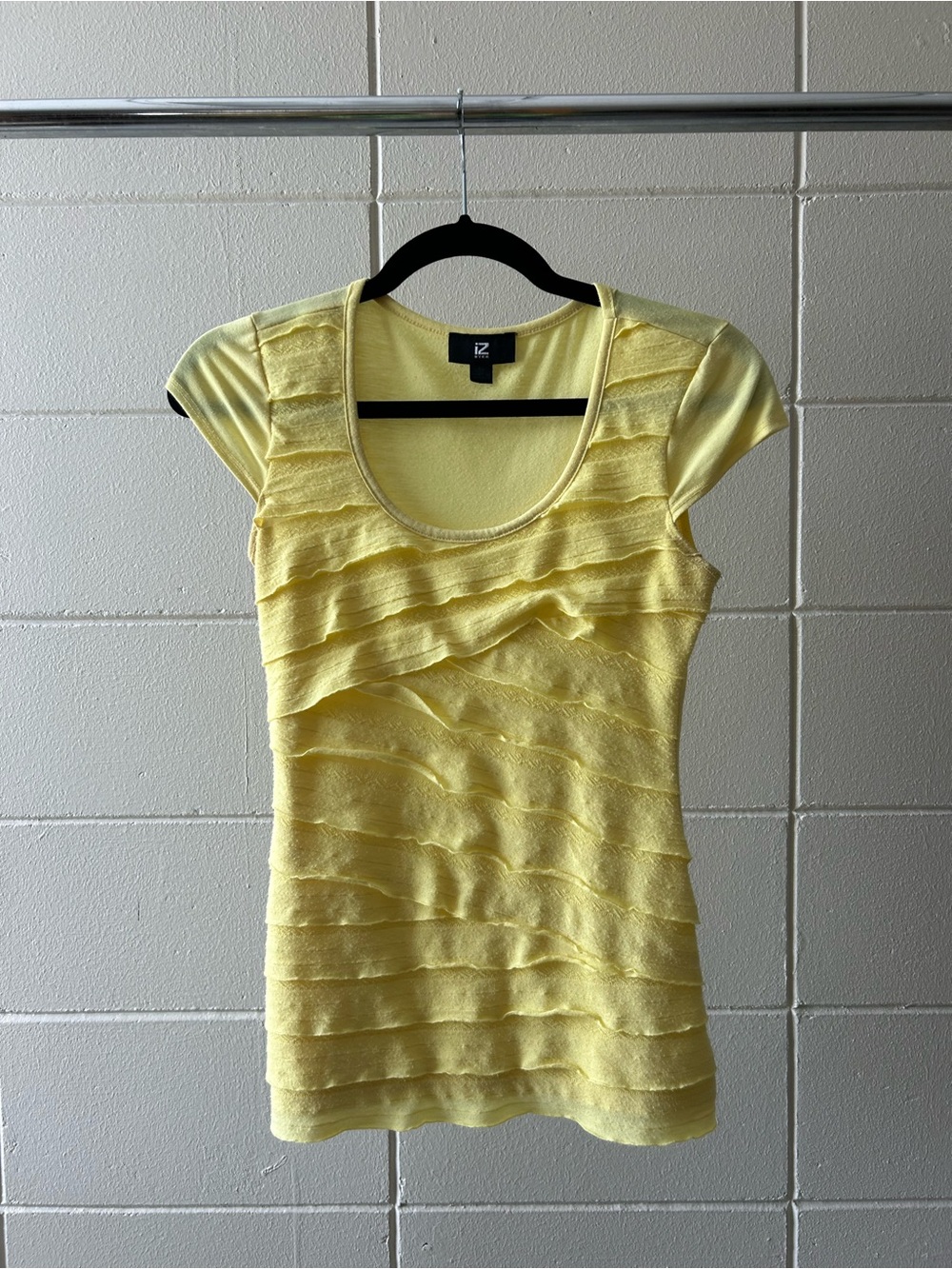 Iz Byer Butter Yellow Ruffle Scoop Neck Tee